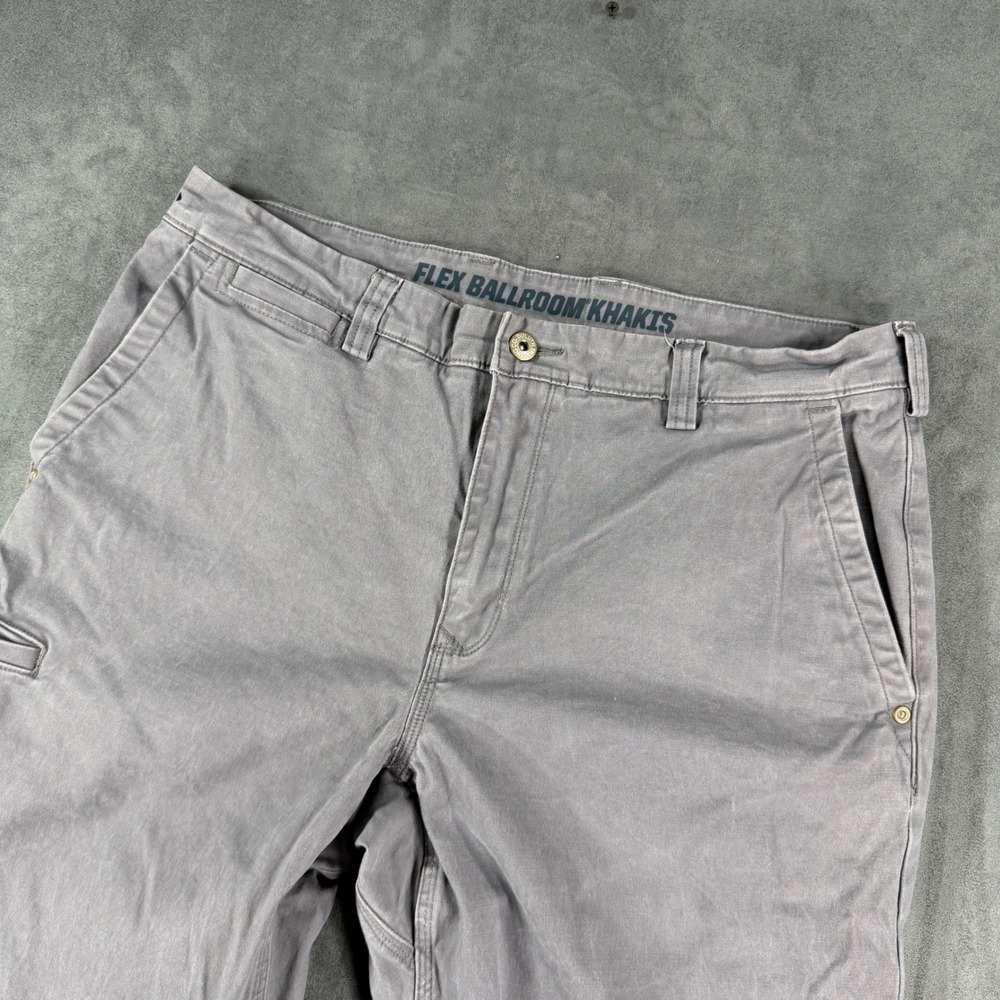 Duluth Trading Co Flex Ballroom Khakis Grey Straight Utility Pants Mens 34x32